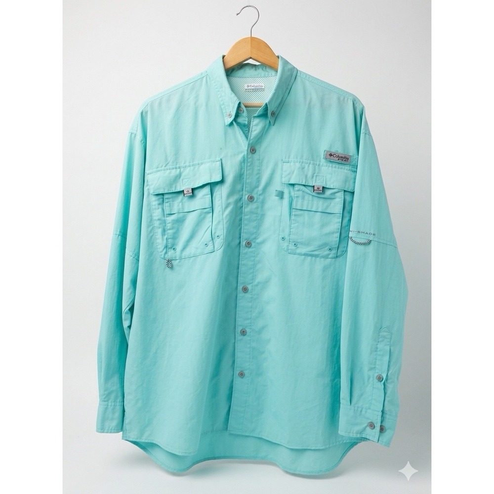 Columbia PFG Bahama II Fishing Shirt Mens Large Long Sleeve Seafoam Green Nylon